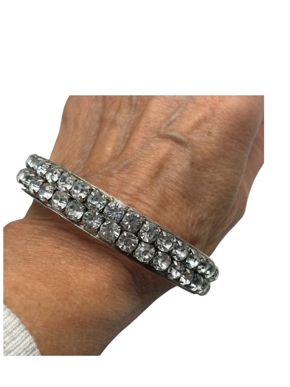 Fabulous Vintage Double Row Rhinestone Bangle Bracelet